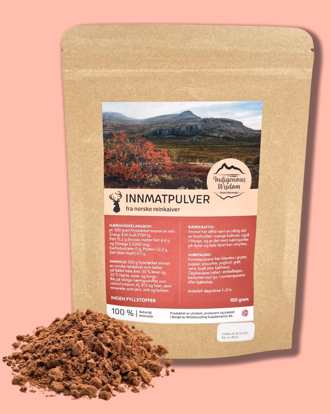 Innmatpulver fra norske reinkalver – 100 g fra MitoBoosting